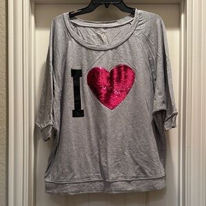 Ash/ Gray Shirt with Pink Sequin Heart Design
